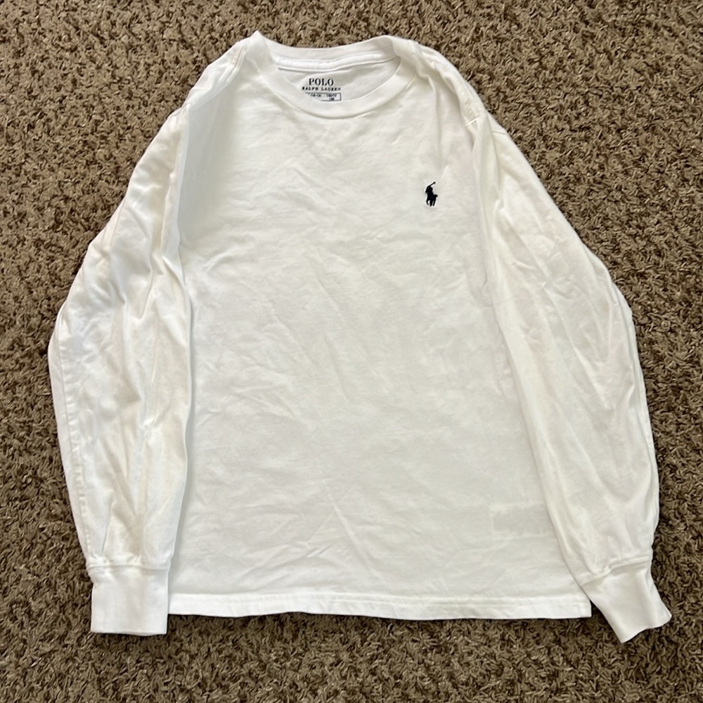 Boys Polo Ralph Lauren White Long Sleeve Tee shirt size 10-12